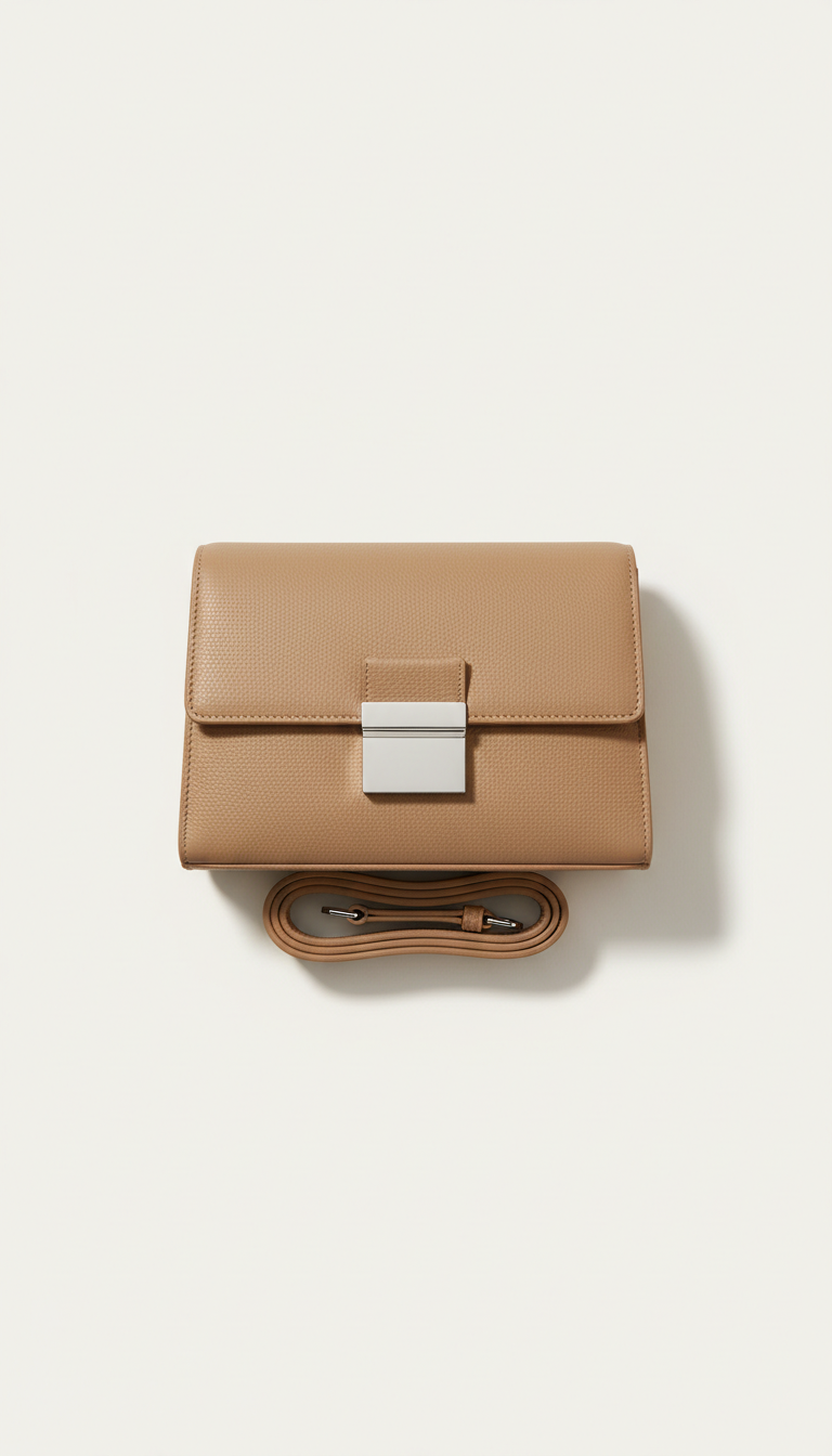 Warm Beige Structured Shoulder Bag Magnetic Closure